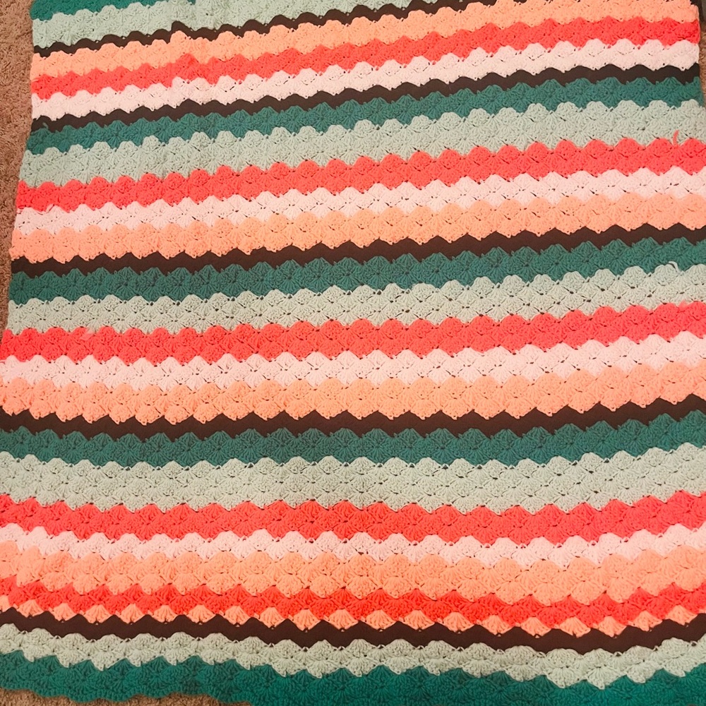 Vintage Colorful Blanket Peach Green Pink Orange